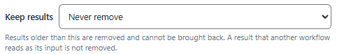 The result retention setting under Storage in the options window.